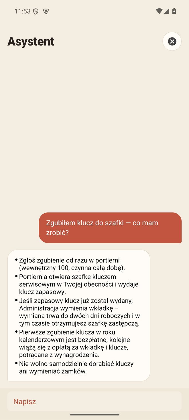 Asystent odpowiada pracownikowi w aplikacji AllAbout