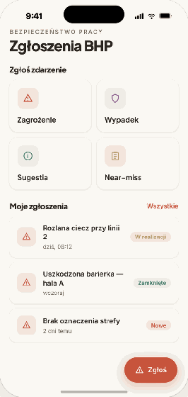 Zgłoszenia BHP